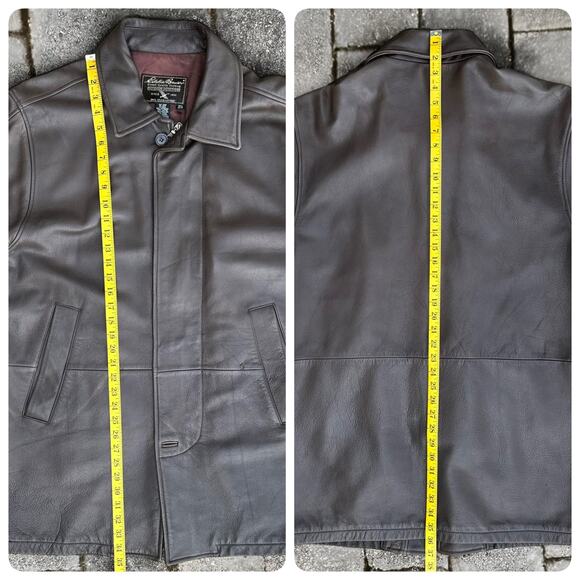 Eddie Bauer Full Length Heavy Genuine Leather Jacket Men M Brown Lined Car Coat - Picture 8 of 10